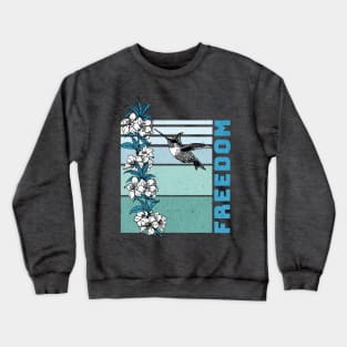 Humming Bird with Flowers Retro Sunset (Blue) Crewneck Sweatshirt